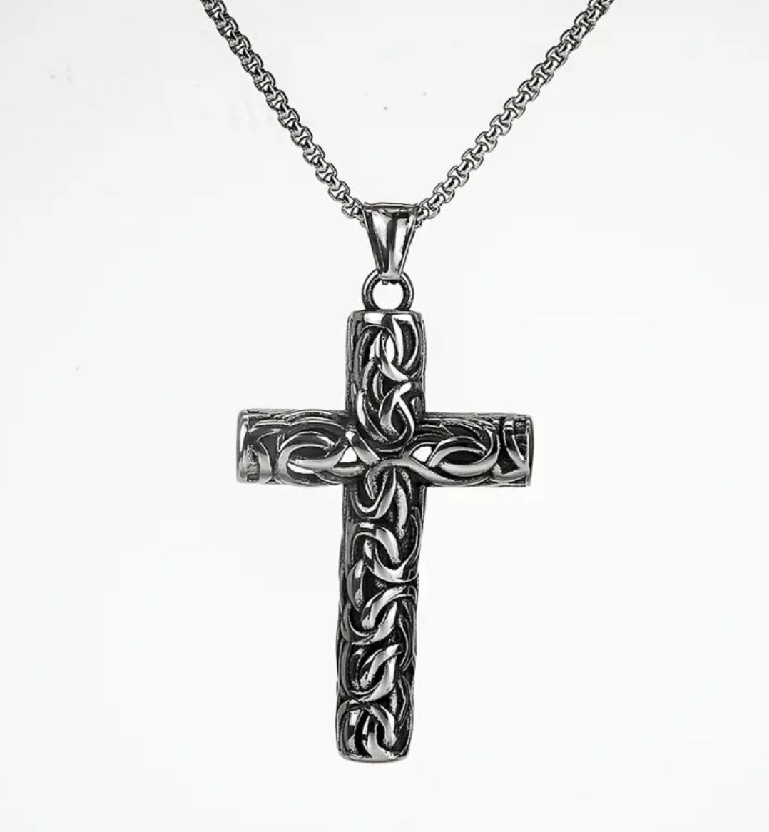 Celtic Knot Carved Cross Necklace