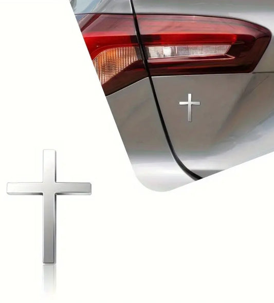 Car Emblem Cross Sticker- Silver