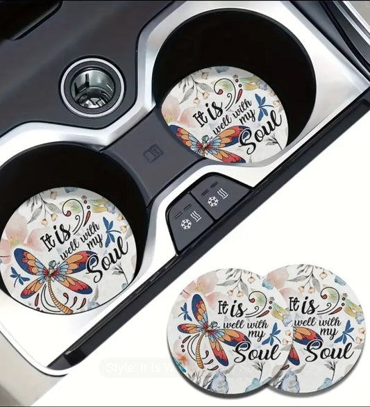 Car Cup Holder Coasters - It is well with my soul