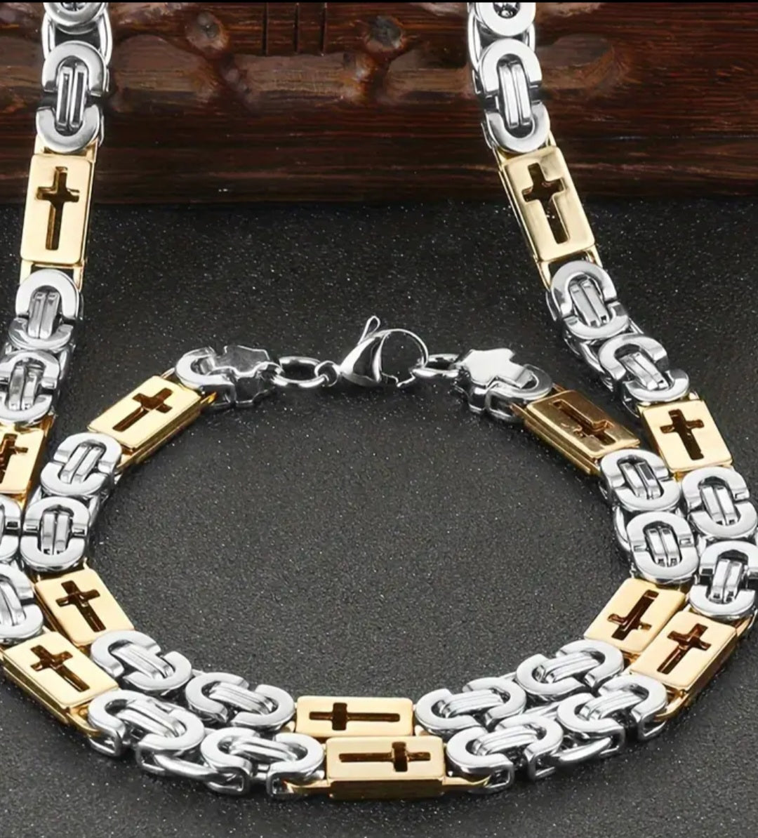Two-tone hollow cross bracelet
