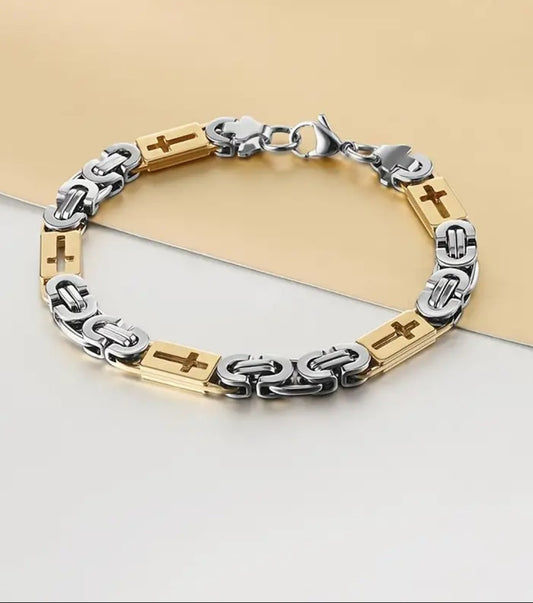 Two-tone hollow cross bracelet