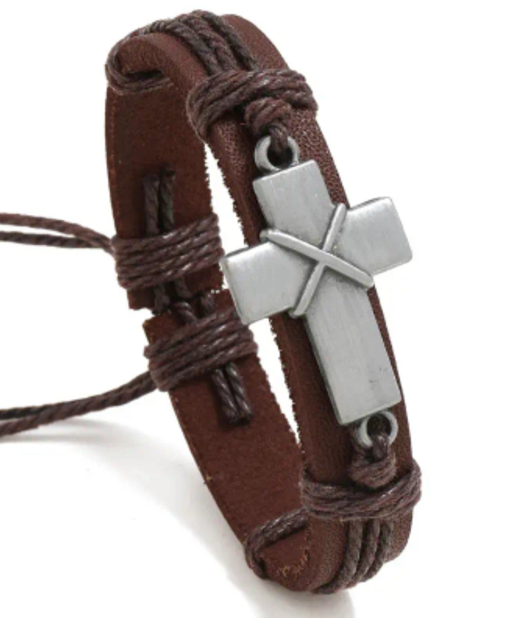 Leather cross bracelet with draw string, unisex, men's bracelet