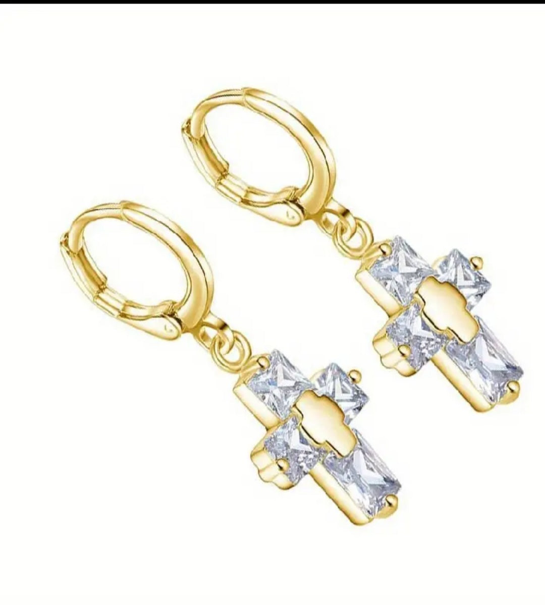 Gold cross on crystal earrings