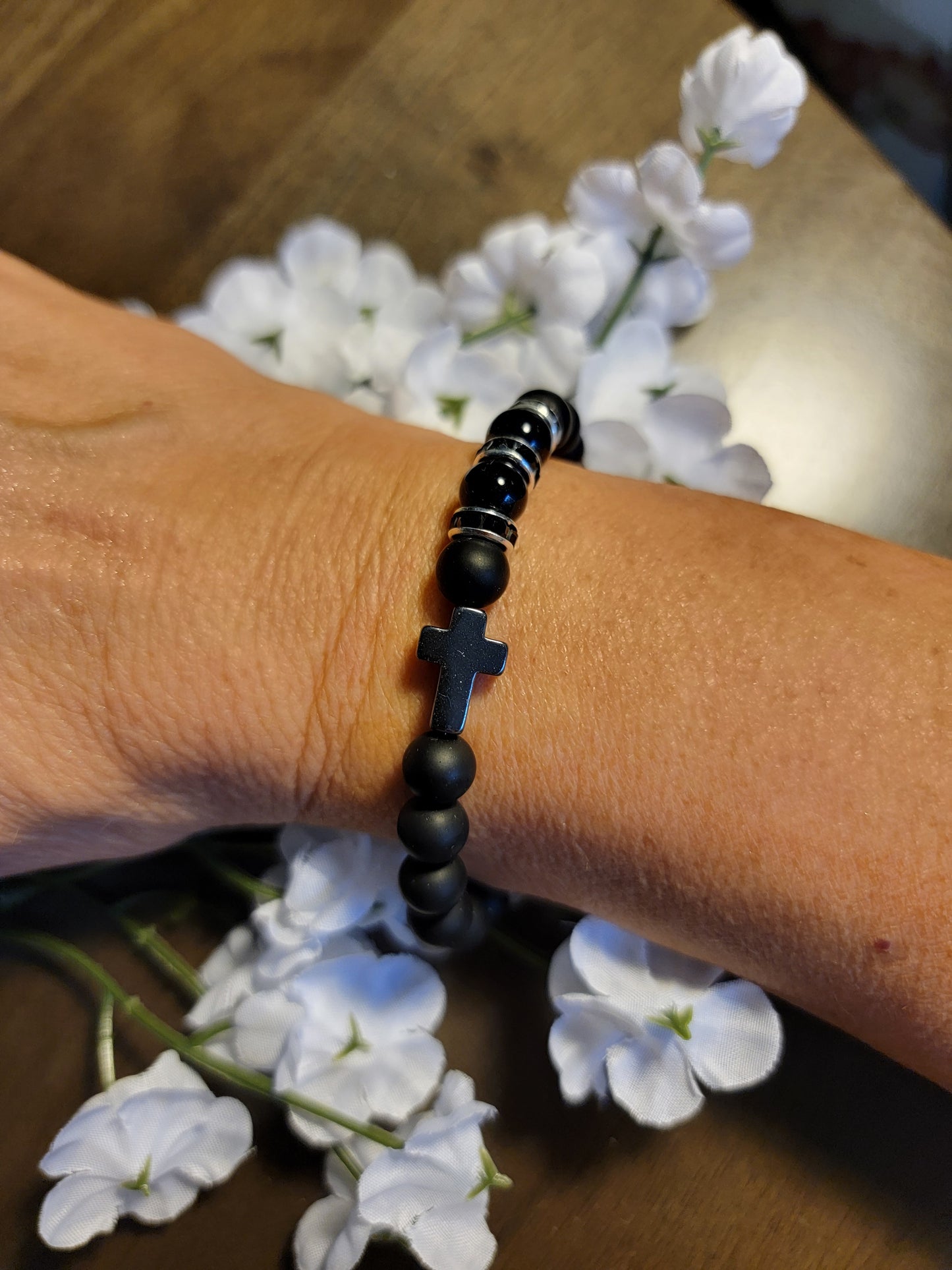 Black Onyx Cross Bracelet