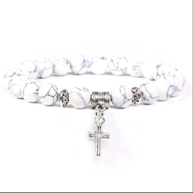 White Quartz Bracelet with dangle Cross
