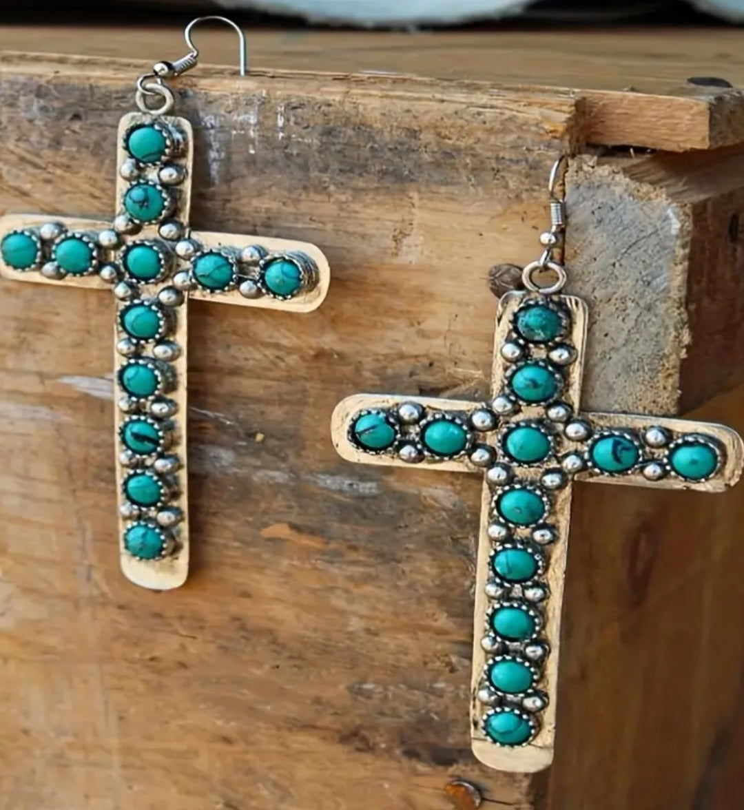 Turquoise Dangle Cross Earrings