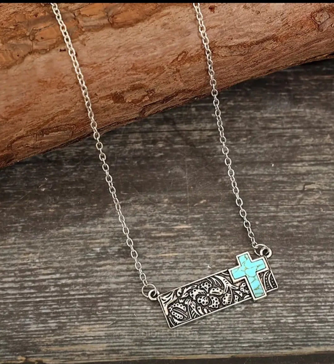 Rectangular Turquoise Cross Necklace